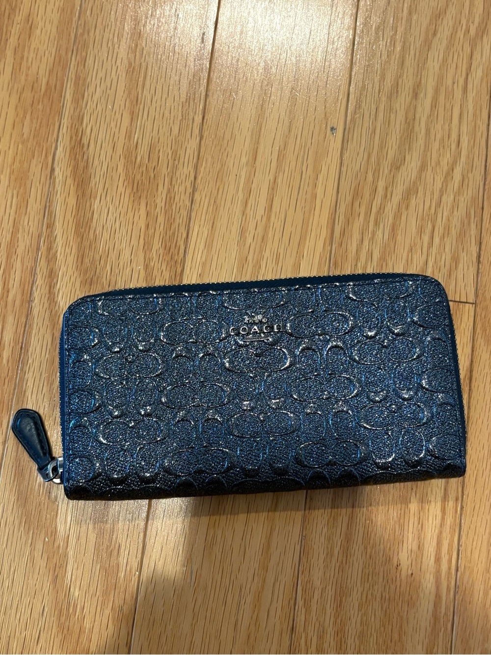 Coach Black Metallic Signature Zip-Around Wallet